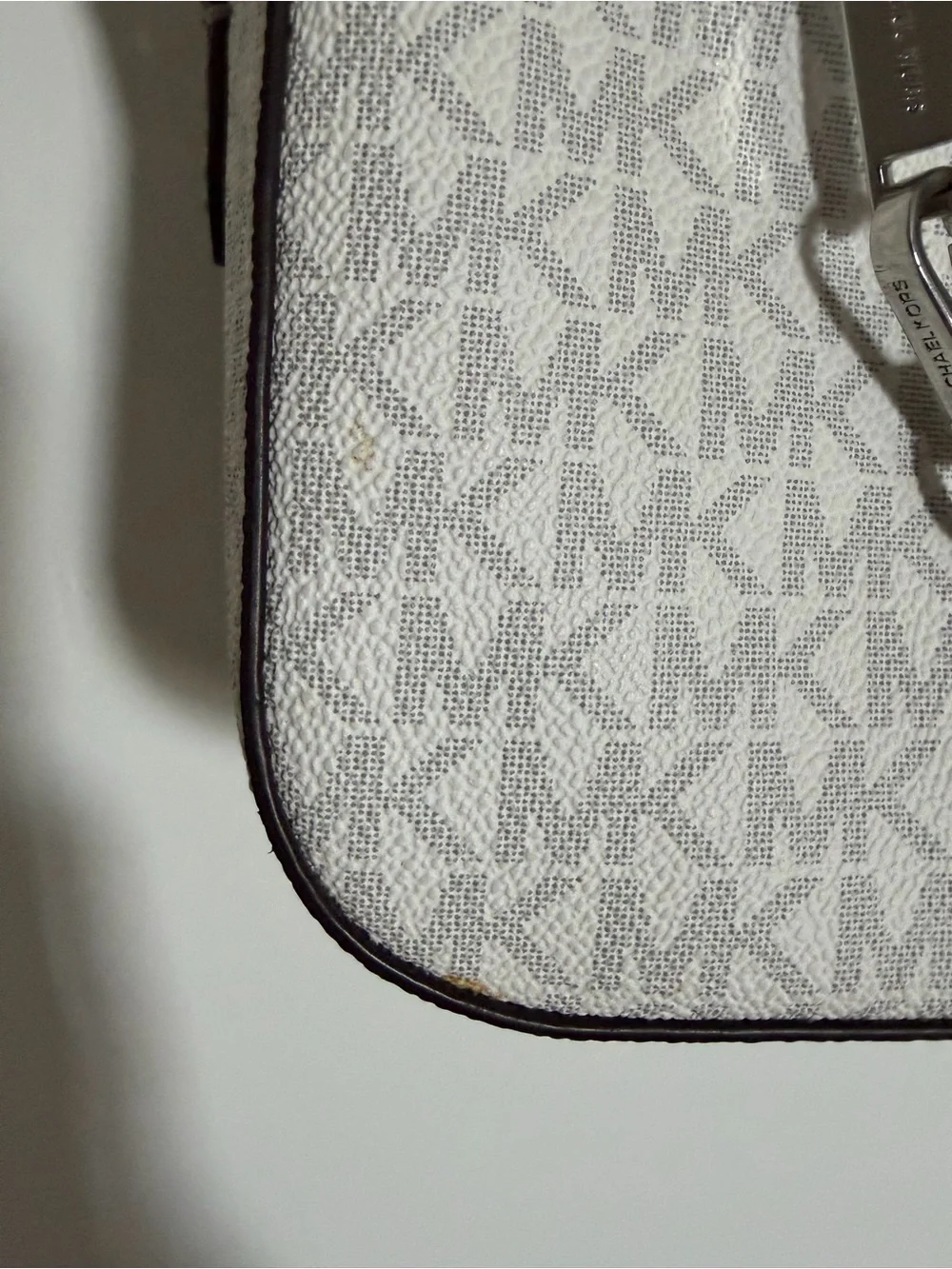 Michael Kors White and Taupe Signature Crossbody with Chain Detail
